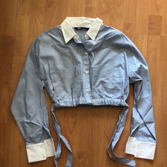 Cropped poplin contrasting top - Picture 6 of 9